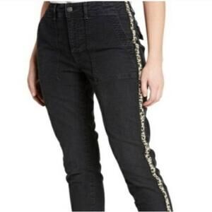 Anthropologie by Sundry Women's Black Leopard Tuxedo Striped Straight Leg Pants